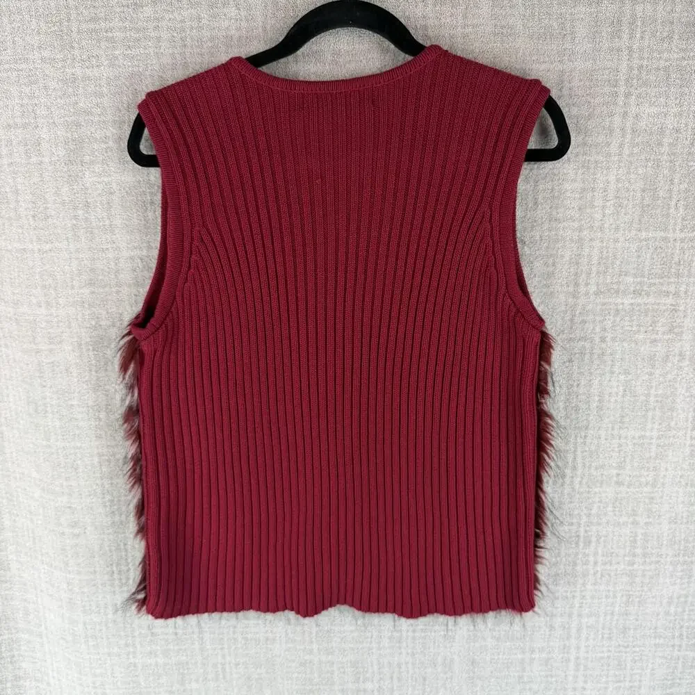 Kikit Vest Womens M Red Faux Fur Lined Full Zip Knit Short Sleeveless Casual
